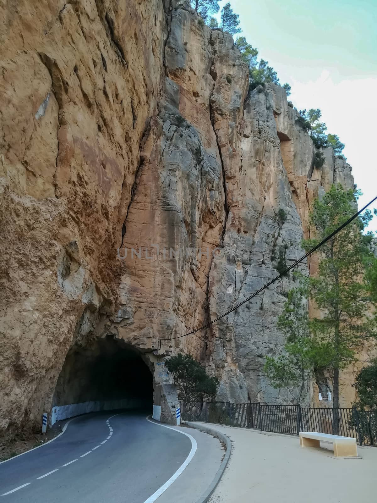 Nice tunnel on a rocky mountain on the Montanejos road
