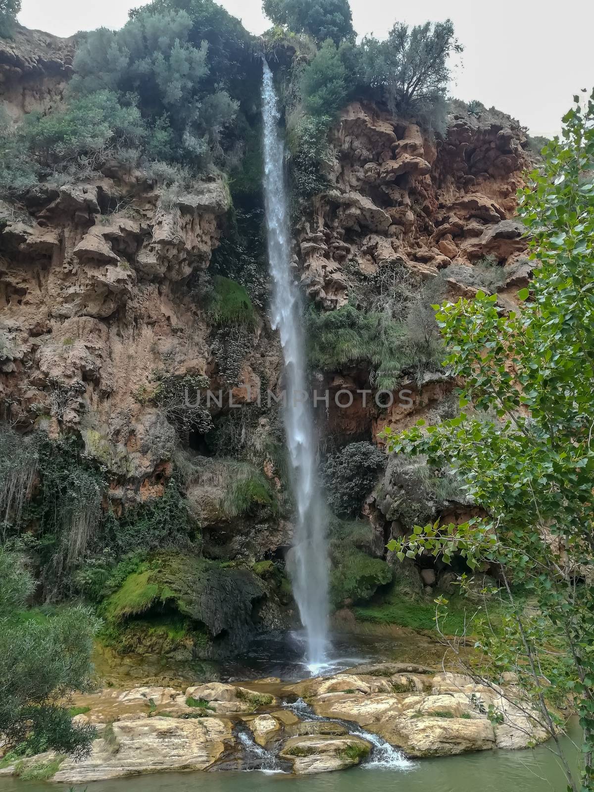 View of the waterfall of the Salto de la Novia in Navajas