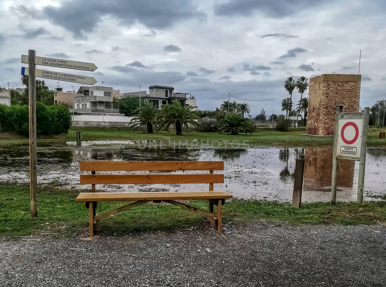 Park flooded by the flood of the Ana river after heavy rains