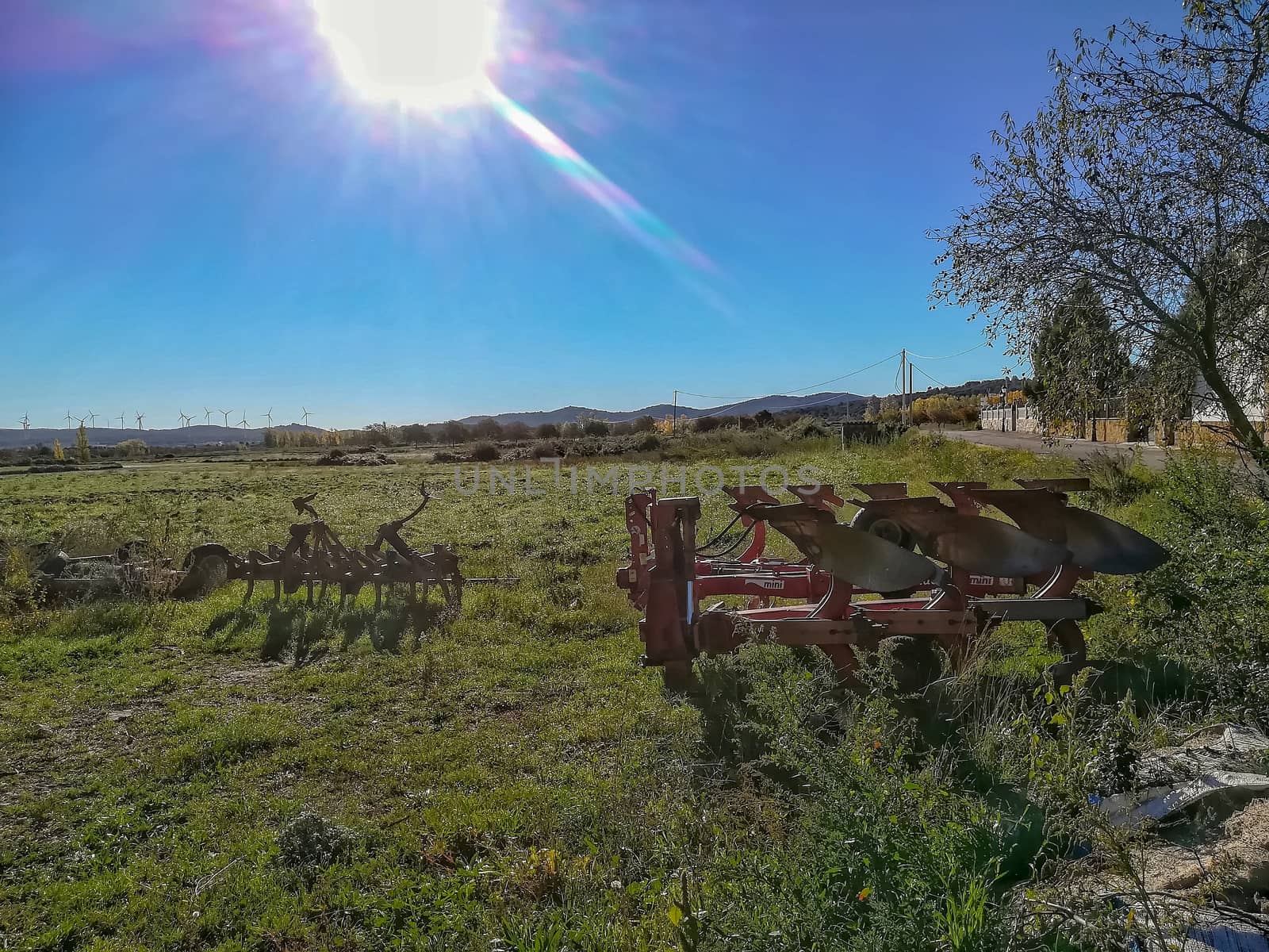 View of tractor accessories for plowing in the mountain