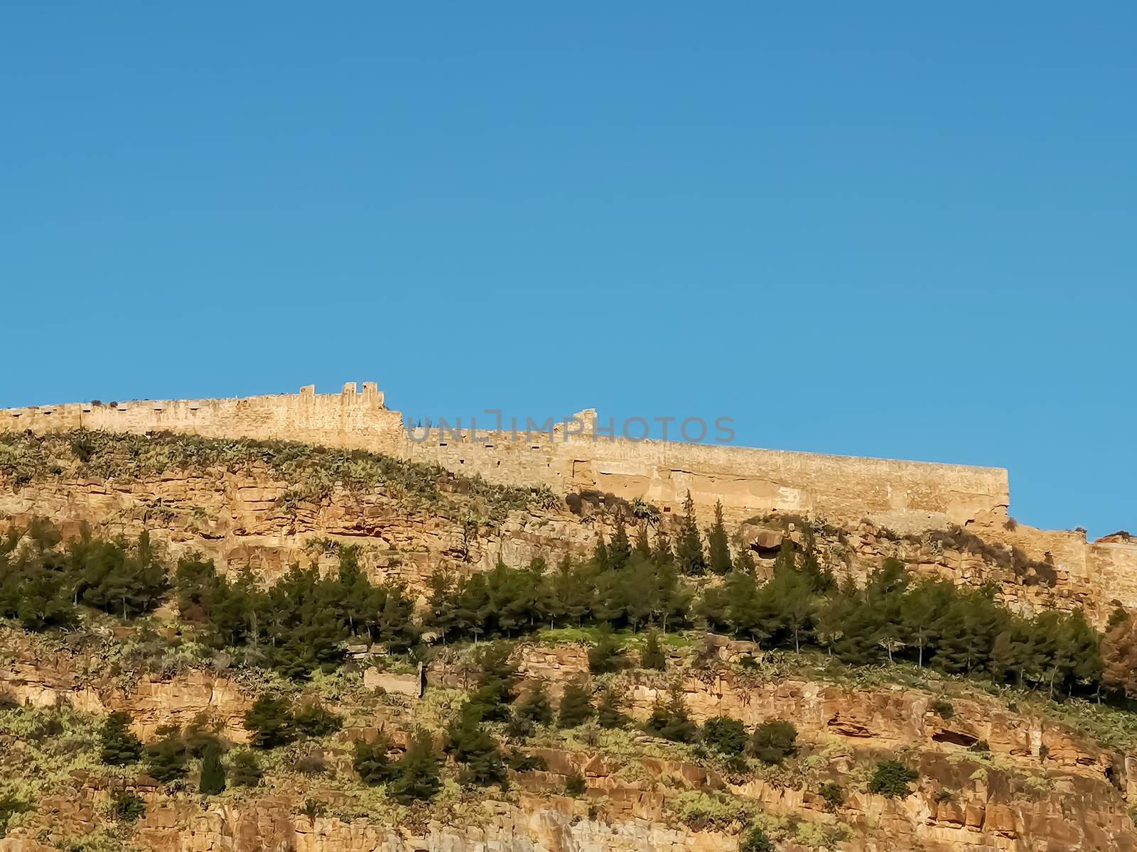 View of the castle of Sagunto with blue sky