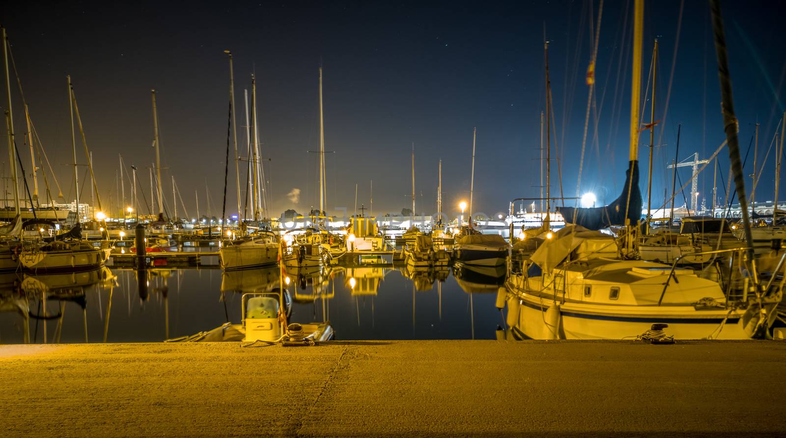 Burriana marina with boats in the sea in long exposure