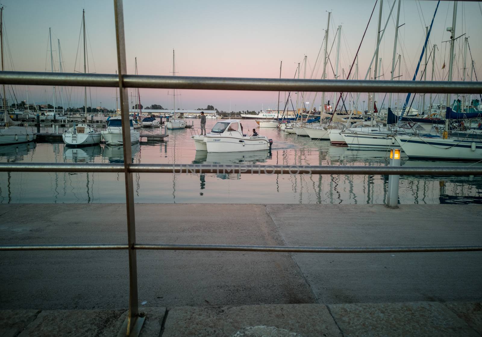 Burriana marina with boats in the sea in long exposure