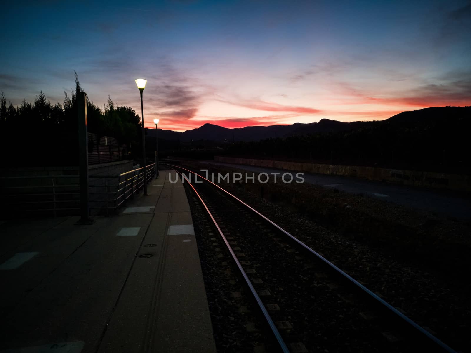 Sunset in pastel pink tones in the village of Algimia