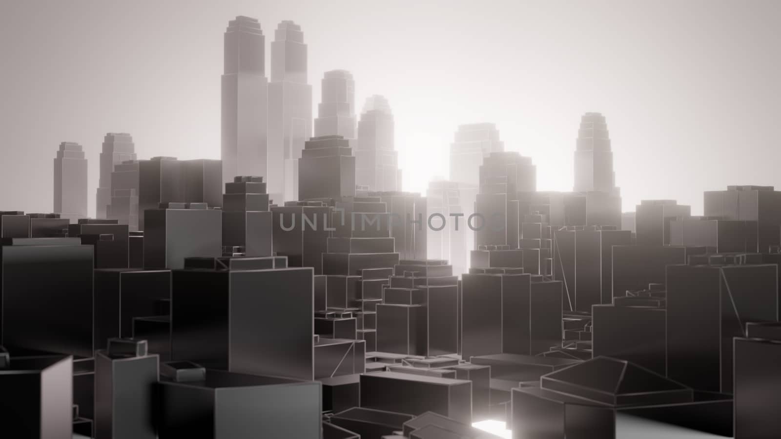 City in fog. Air pollution by cherezoff