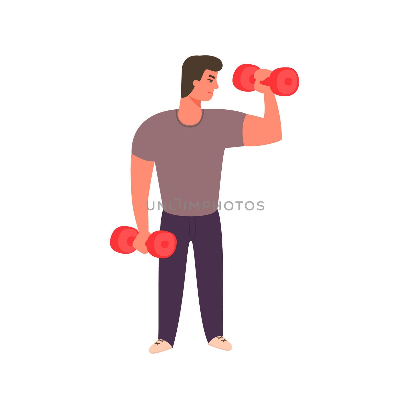 Strong man working out with dumbbells. art by Elena_Garder