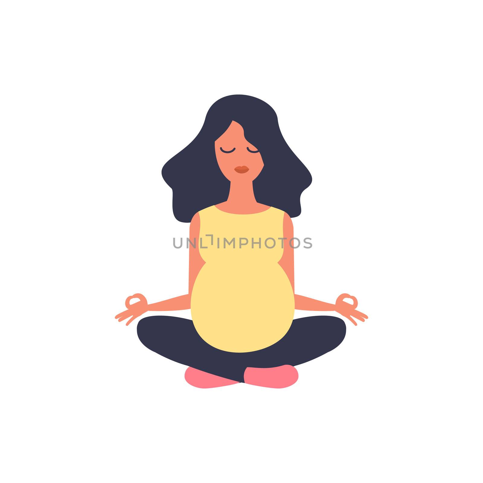 Beautiful pregnant woman. Yoga illustration. Sport exercise, fitness, workout. Health care. Girl sport. Happy maternity. Pregnancy character. by Elena_Garder