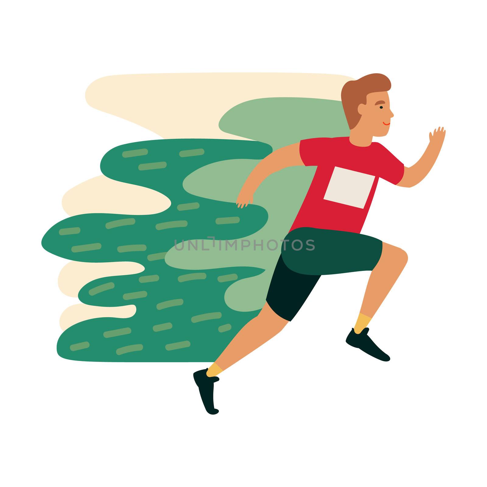 Runner athlete in motion. Athlete sprinter guy on workout. Funny cartoon man running.