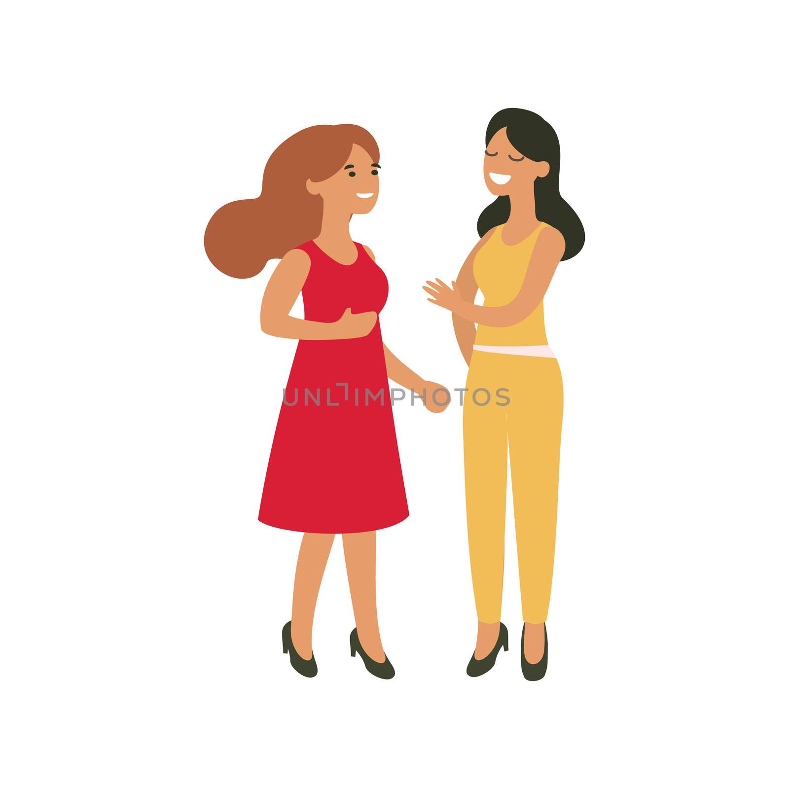 Two girls gossiping illustration. Friendship concept. Cartoon flat illusrtation