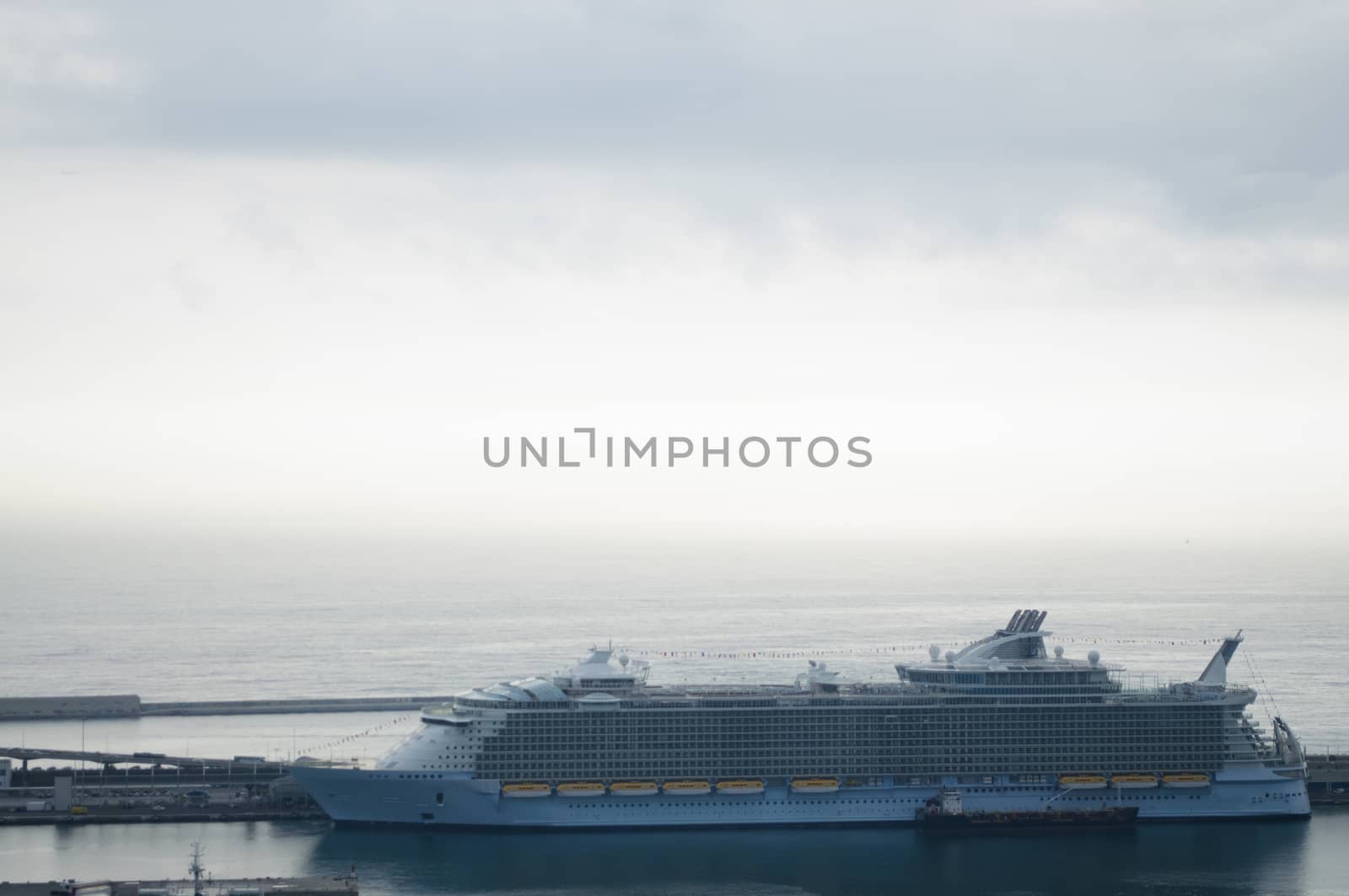 A luxury cruise liner in the port of Barcelona