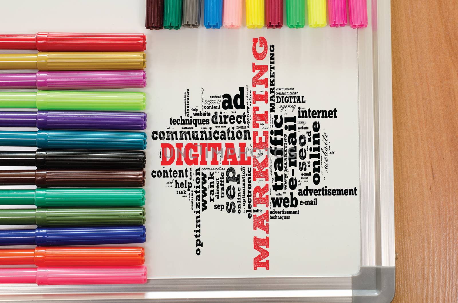 Digital marketing word cloud on the whiteboard by eenevski