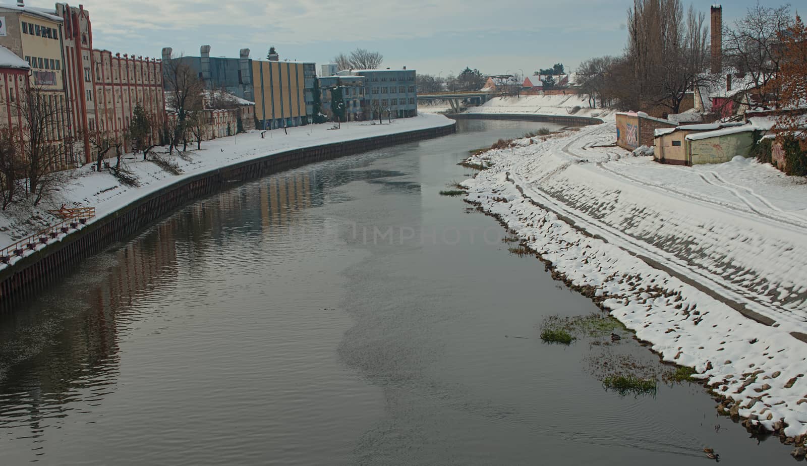 View on Begej river in Zrenjanin, Serbia during winter time by sheriffkule