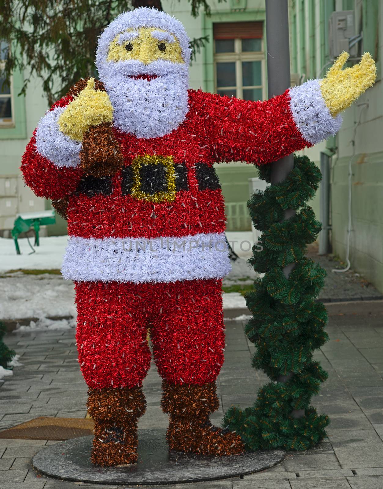 Santa Claus made out of Christmas decorations