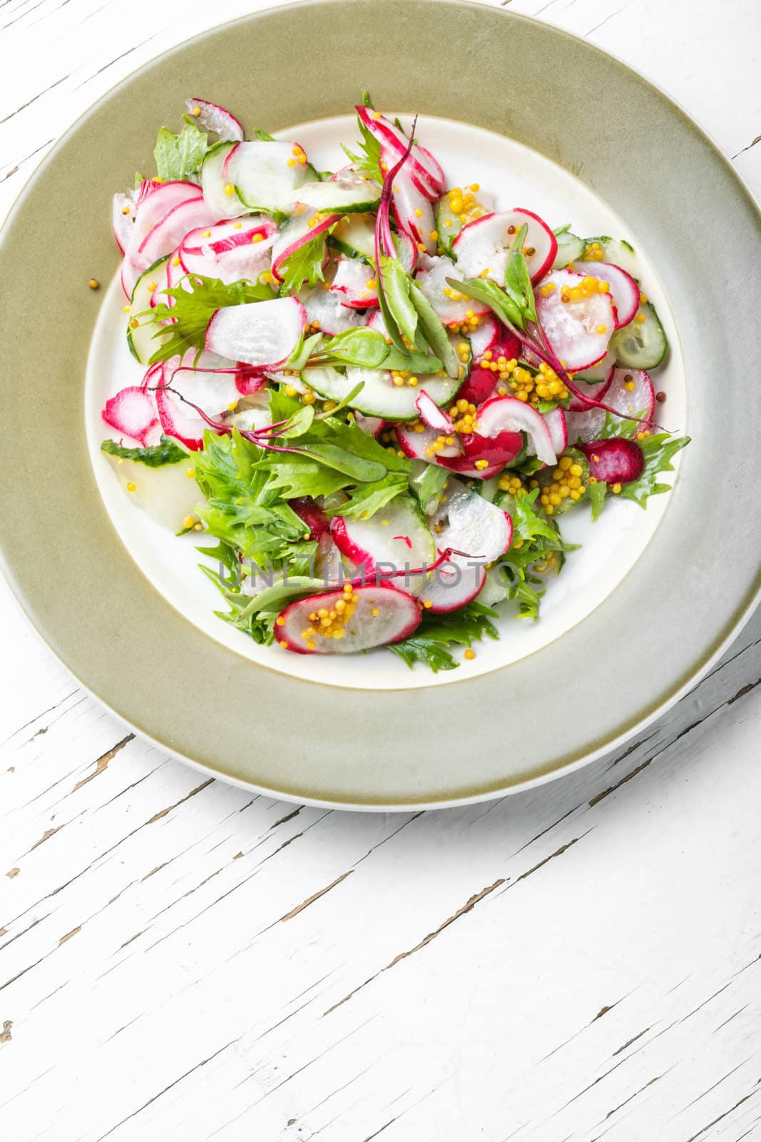 Healthy vegetarian salad with radish.Fresh vegetables food