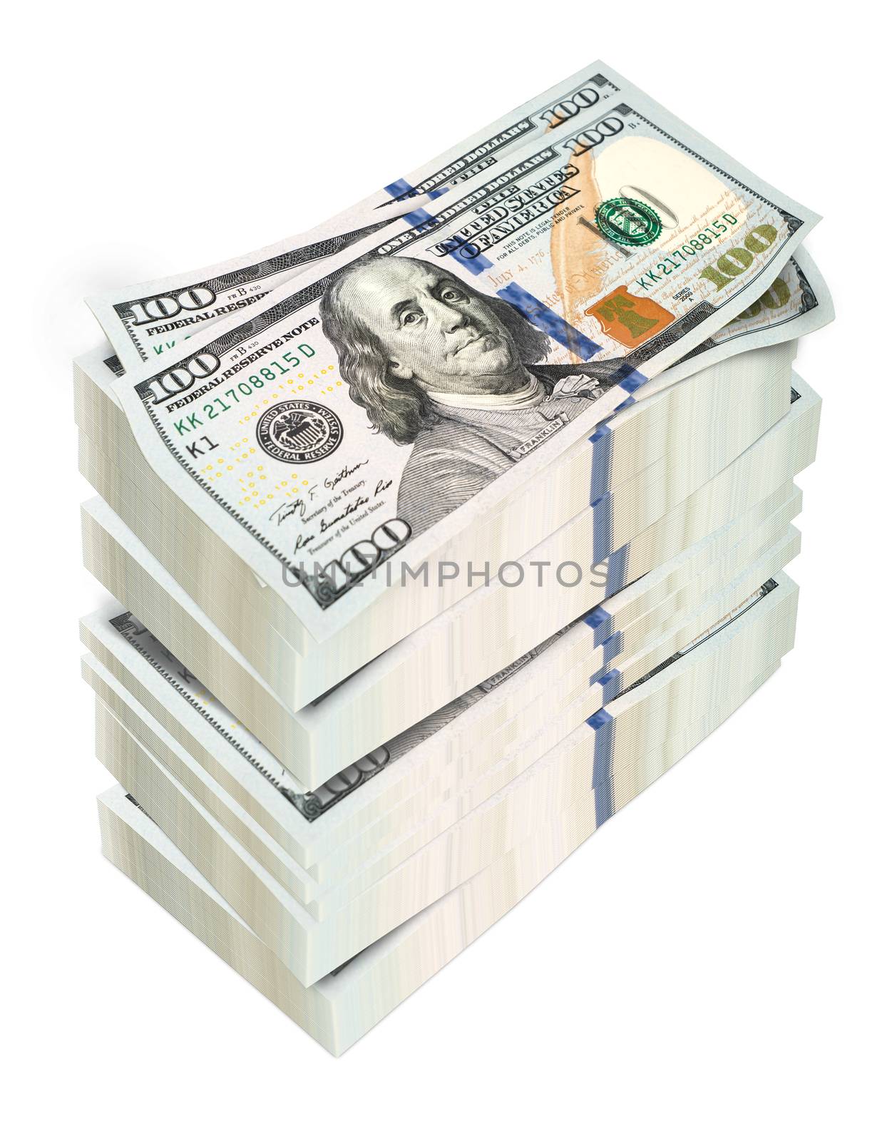 Dollar money 3D rendering on white background.(with Clipping Path).