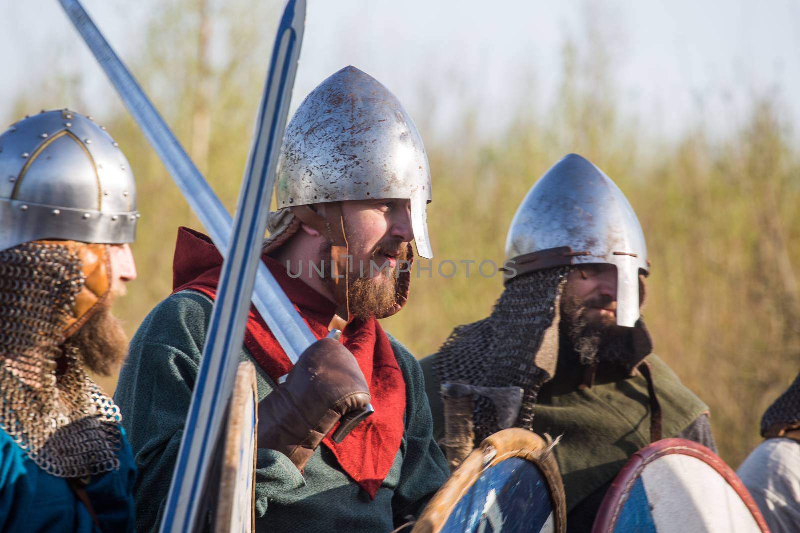Slav warriors in reenactment battle by destillat
