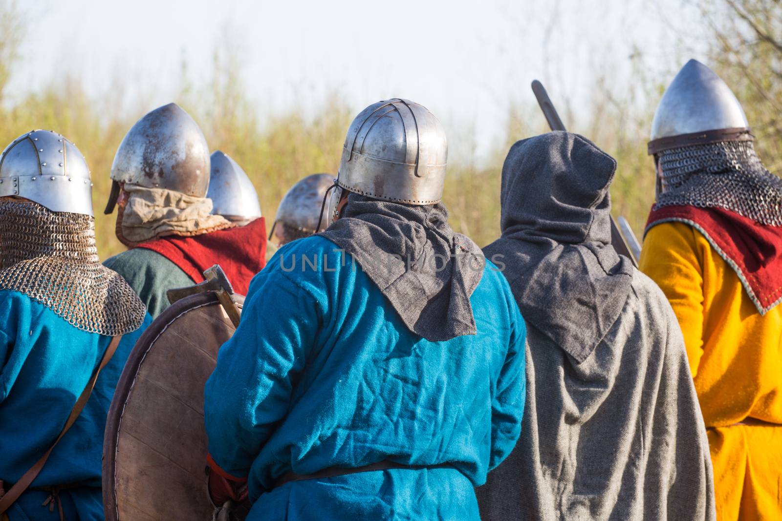 Slav warriors in reenactment battle by destillat