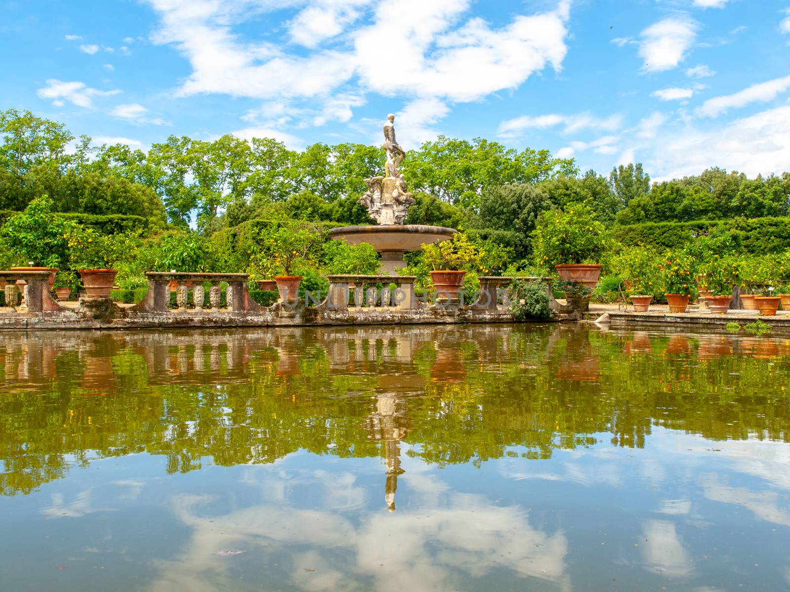 Fountain Ocean with park pond in Boboli Gardens, Florence, Italy by pyty