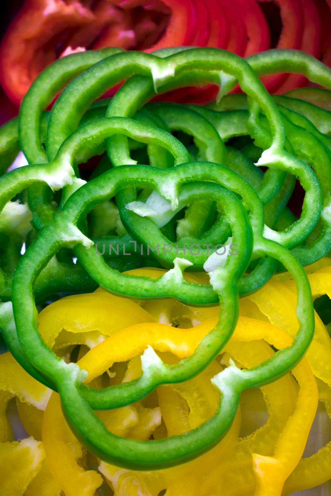 Fresh Slices of Bell Peppers Prepared in a Salad Bar