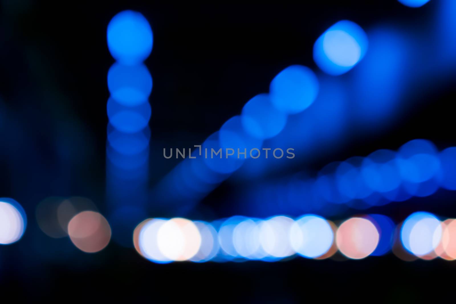 Night Bokeh with Blue Spots Lined up