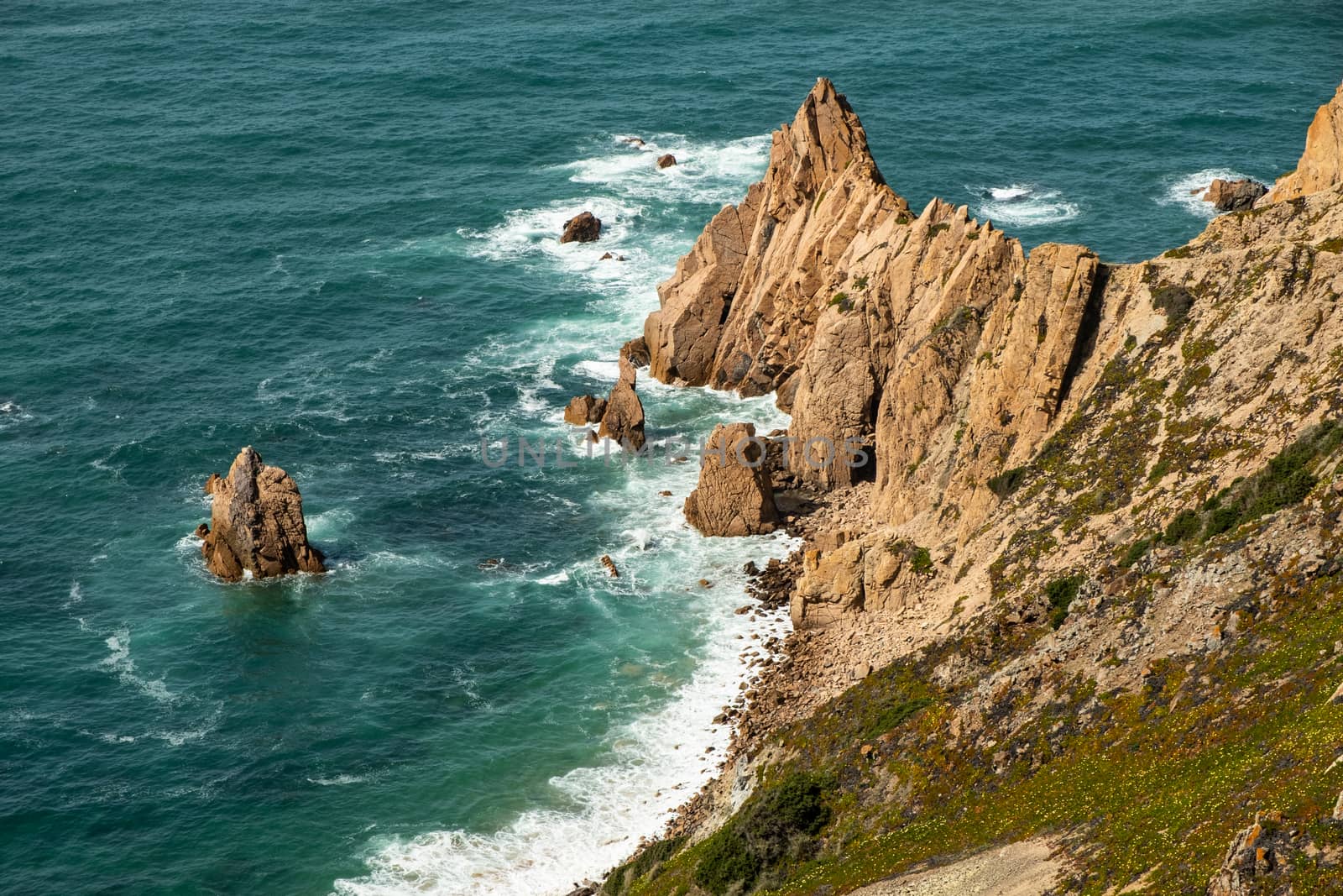 Beautiful rocky coast at the western coast of Sintra, Portugal.