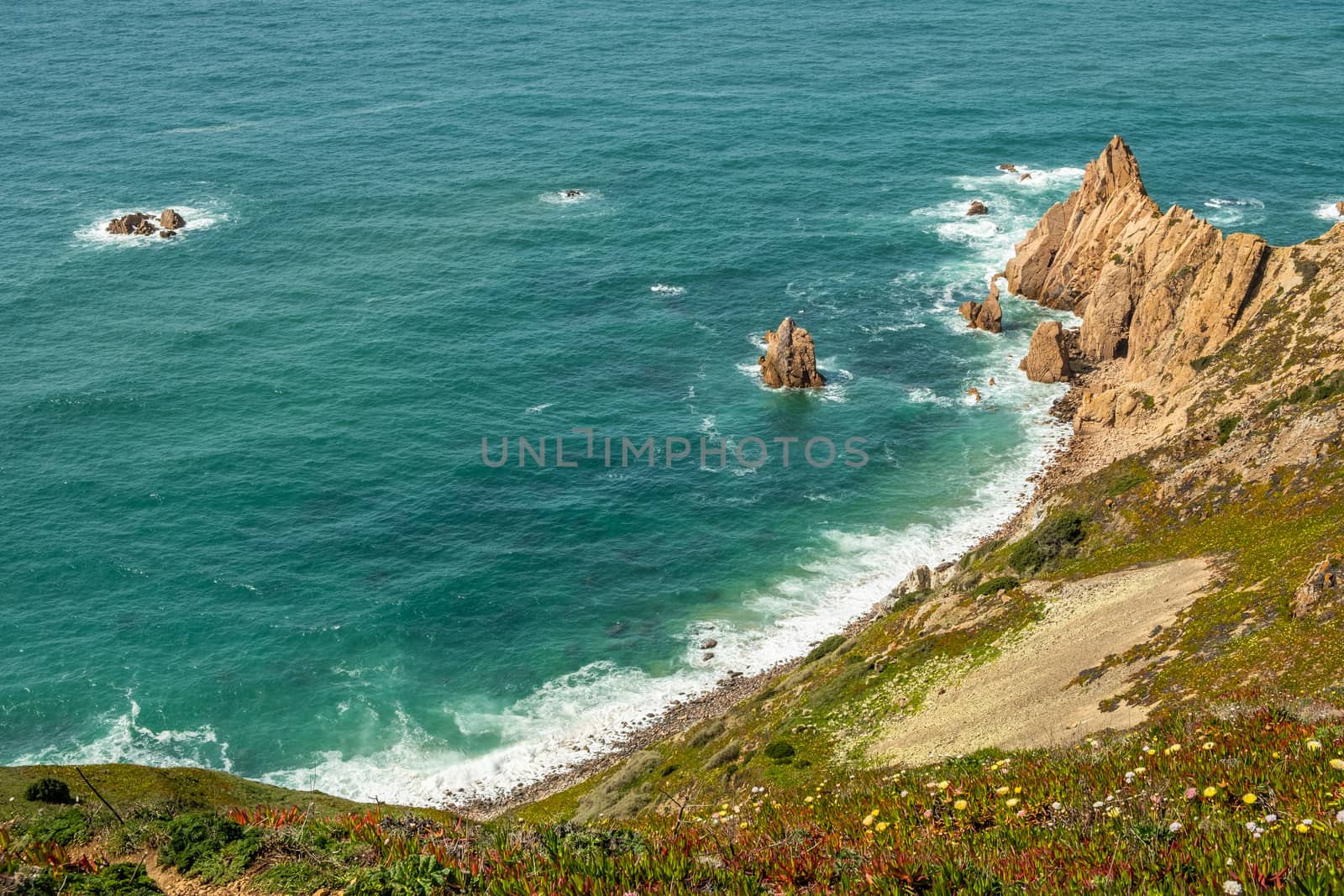 Beautiful rocky coast at the western coast of Sintra, Portugal.