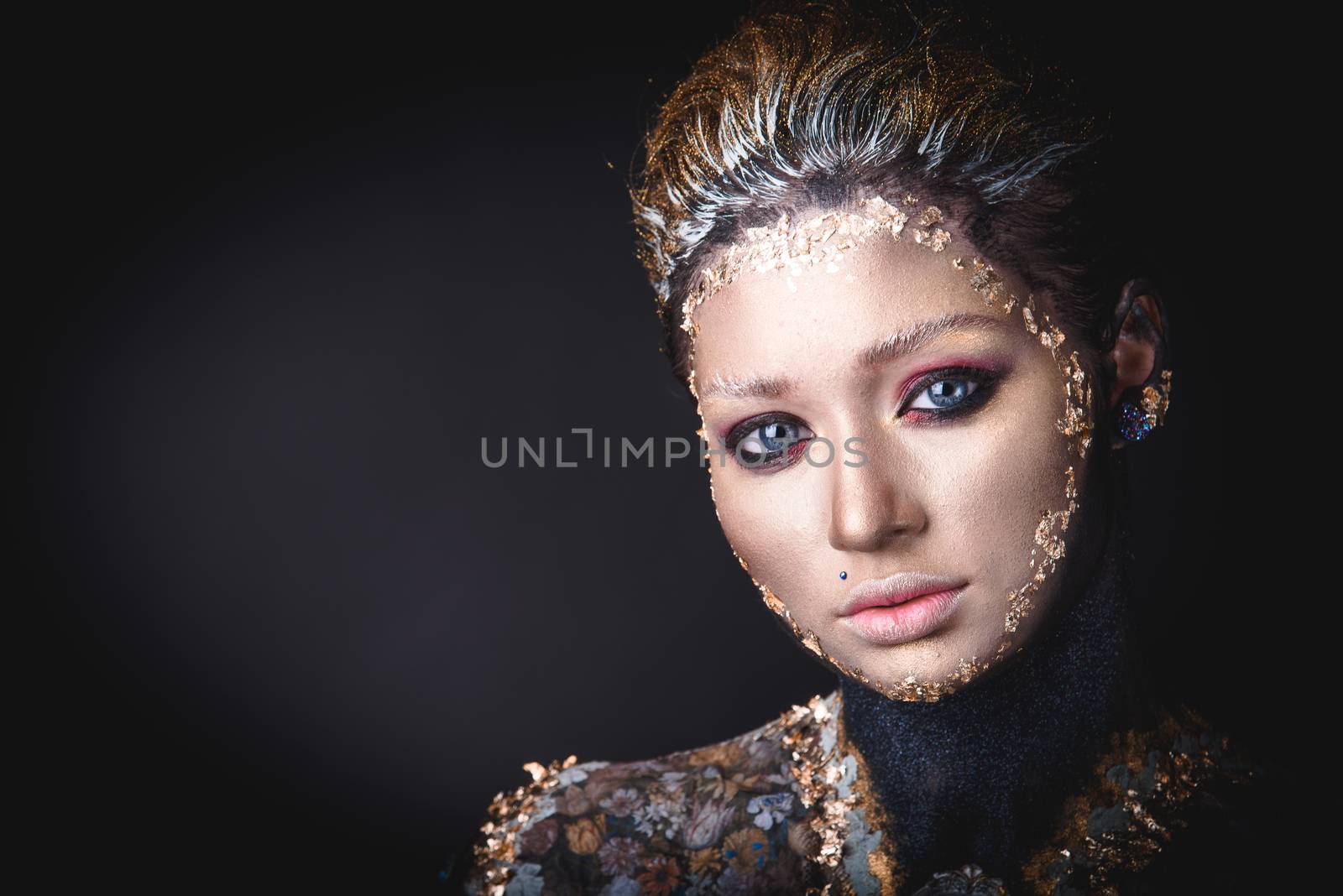 Portrait a girl with Golden icon painting makeup by Multipedia