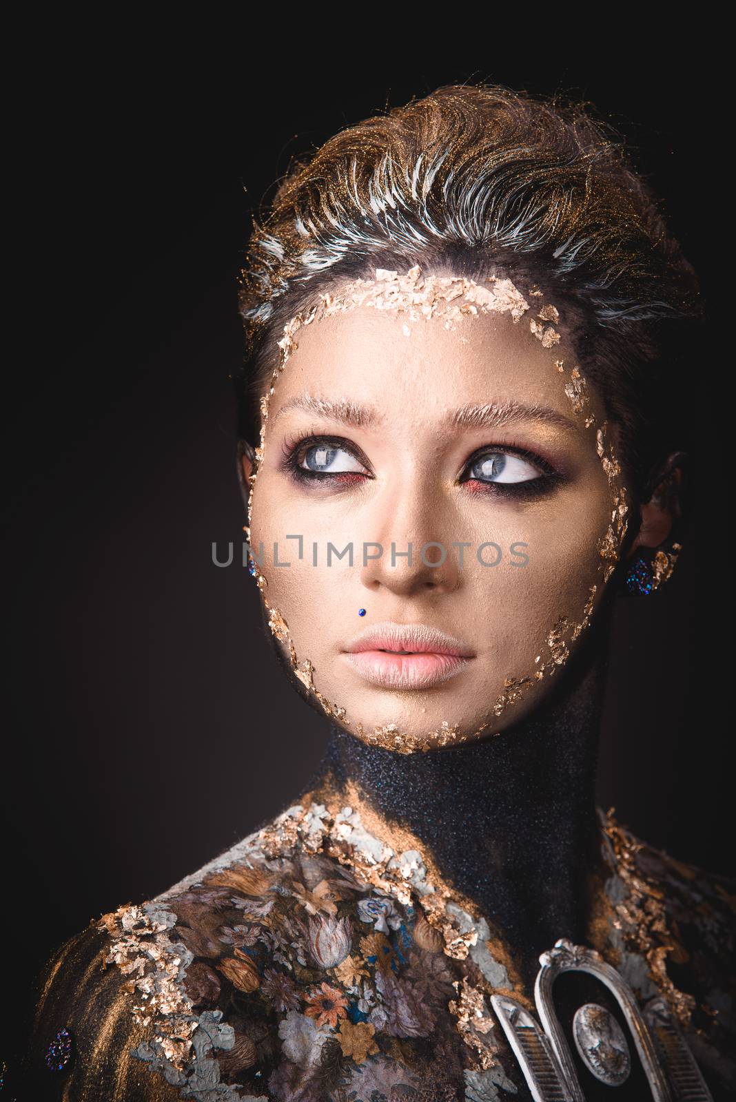 Portrait a girl with Golden icon painting makeup by Multipedia