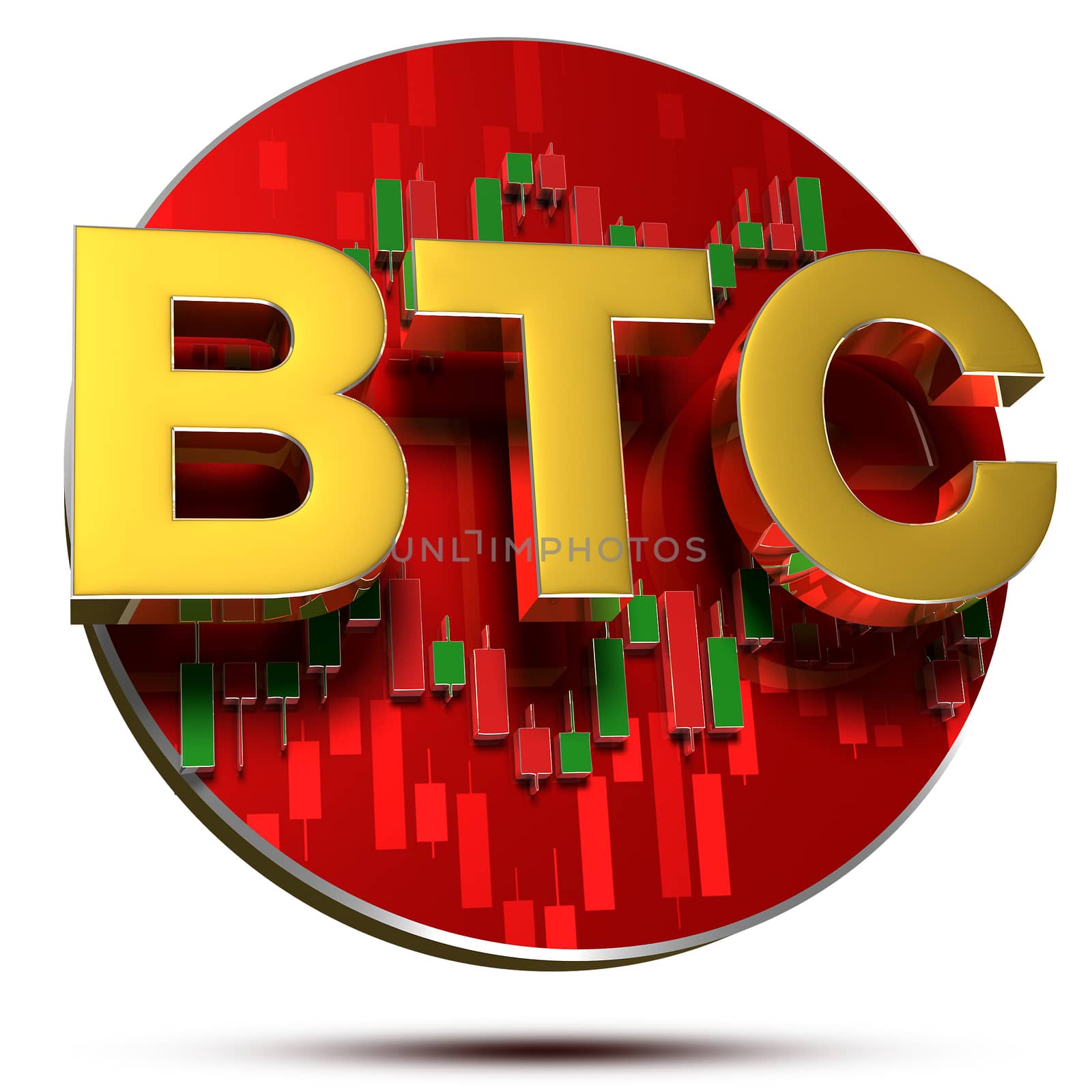 Bitcoin gold,btc gold 3D rendering on white background.(with Clipping Path).