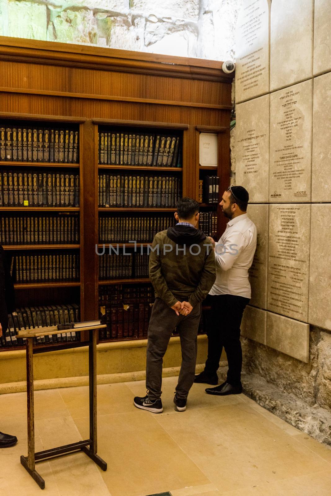 Jerusalem,Israel,27-march-2019:Jewish man inside the wailing wall in jerusalem at the Western Wall in Jerusalem. Israel, the part where only man can go in