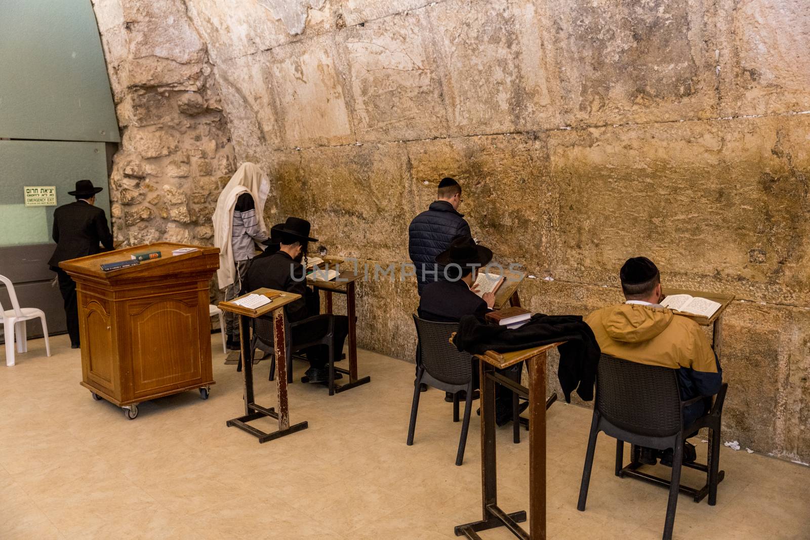 Jerusalem,Israel,27-march-2019:Jewish man inside the wailing wall in jerusalem at the Western Wall in Jerusalem. Israel, the part where only man can go in