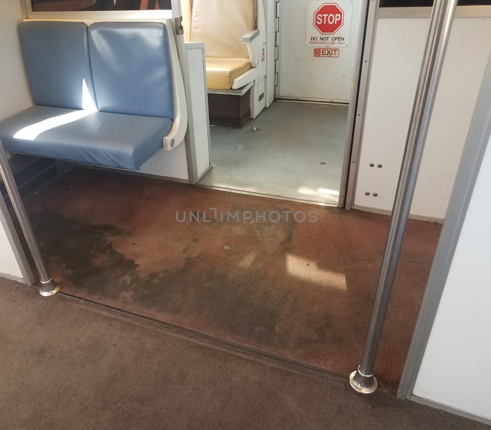 disgusting gross dirty carpet in public transportation train by stockphotofan1