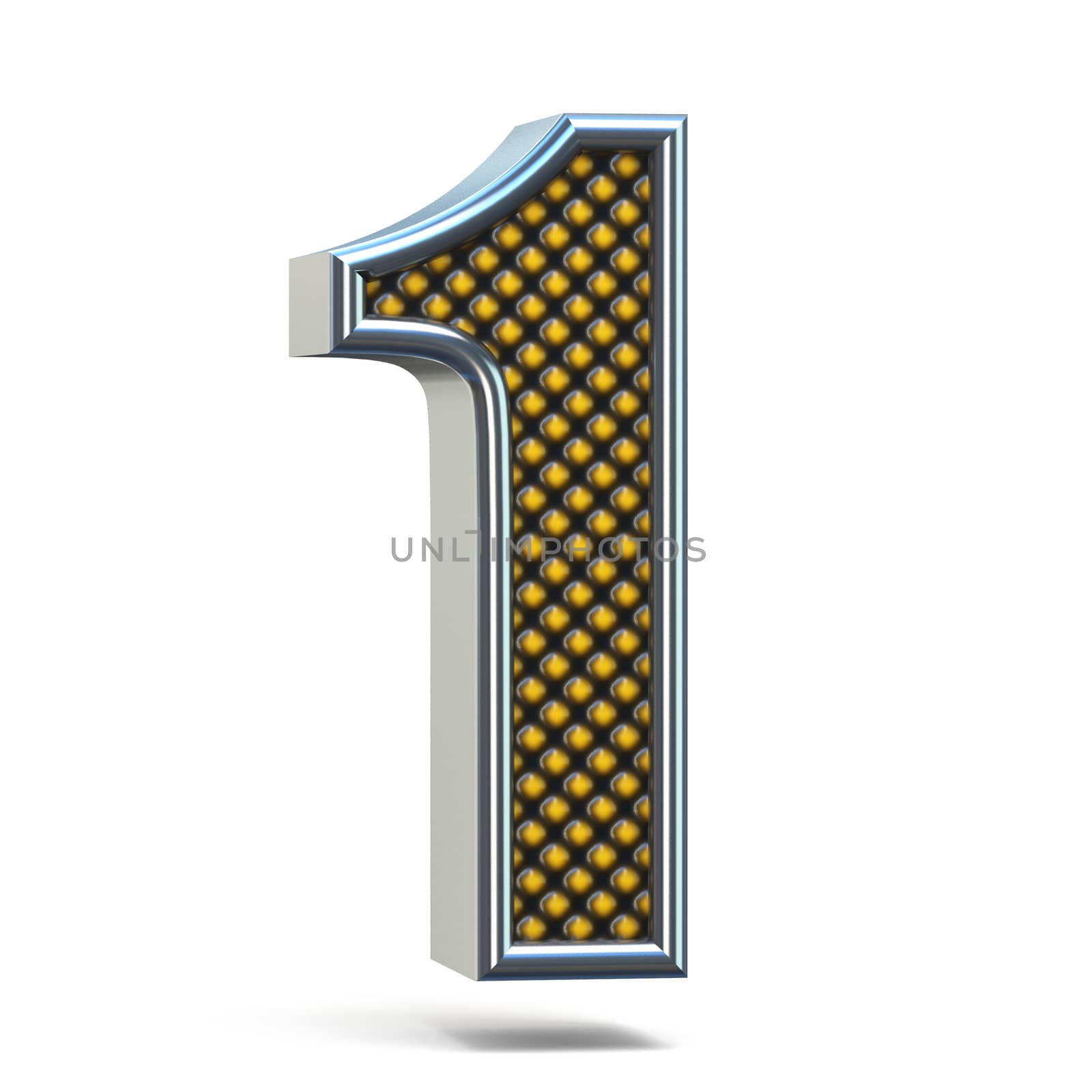 Chrome metal orange dotted font Number ONE 1 3D render illustration isolated on white background