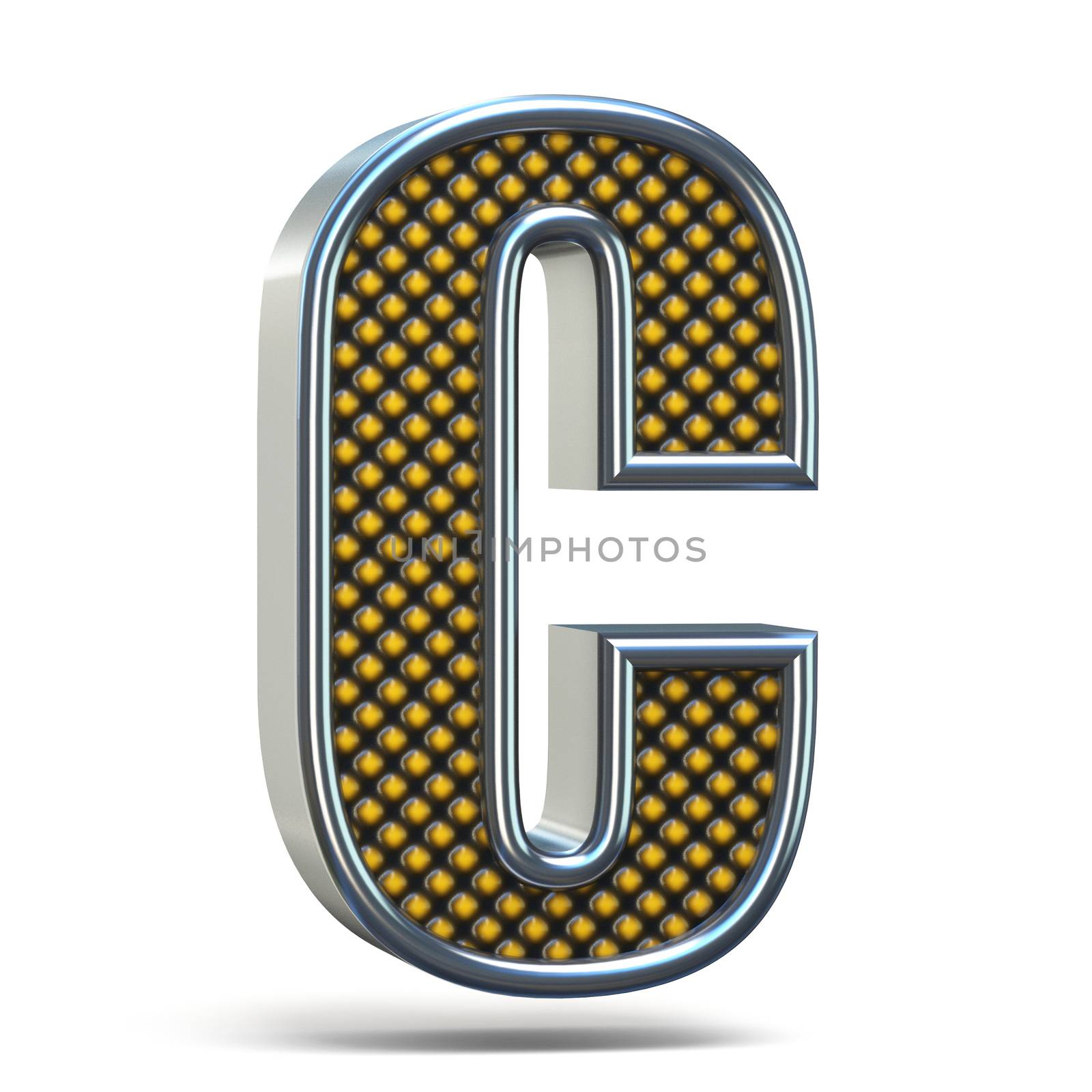 Chrome metal orange dotted font Letter C 3D render illustration isolated on white background