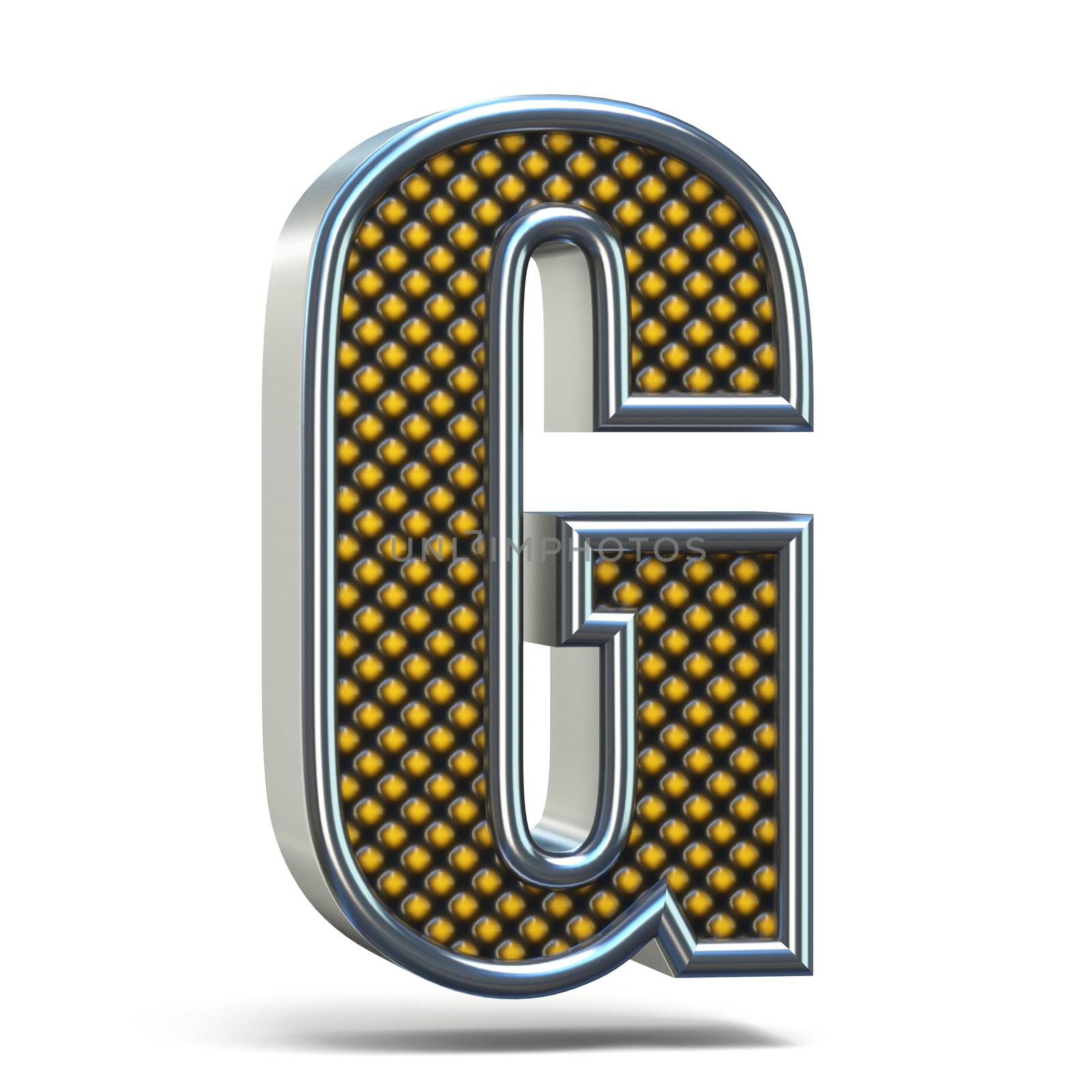 Chrome metal orange dotted font Letter G 3D render illustration isolated on white background