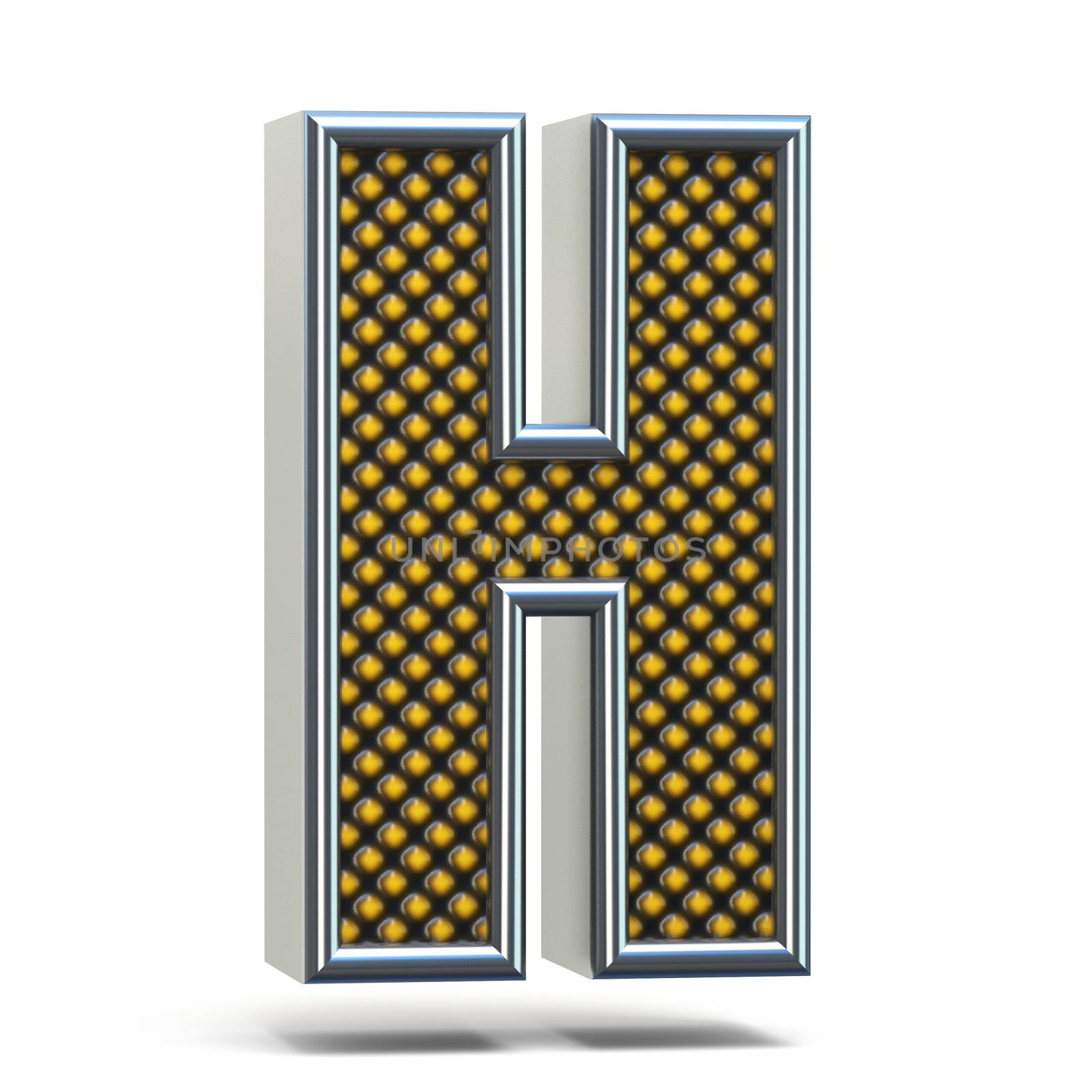 Chrome metal orange dotted font Letter H 3D render illustration isolated on white background