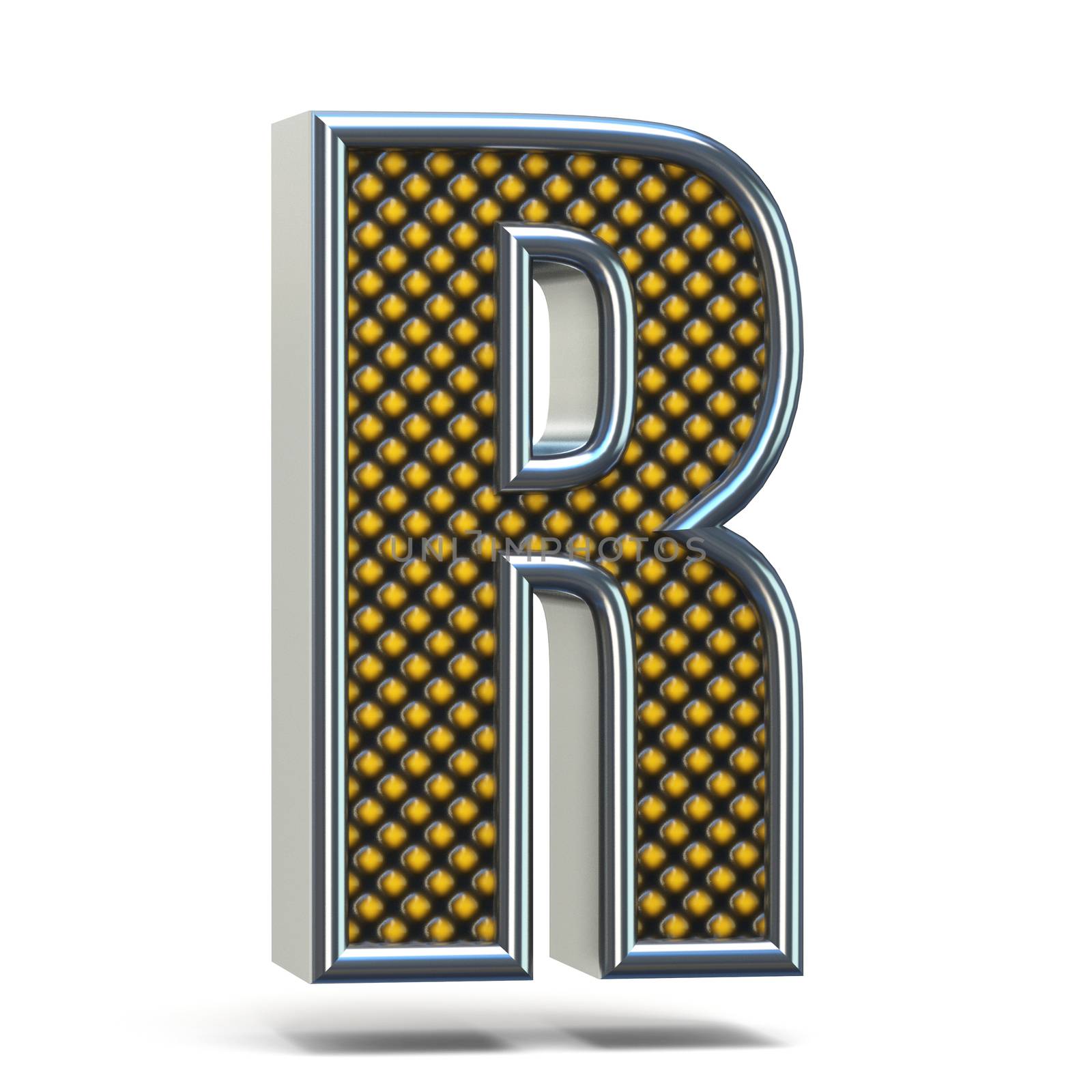 Chrome metal orange dotted font Letter R 3D by djmilic