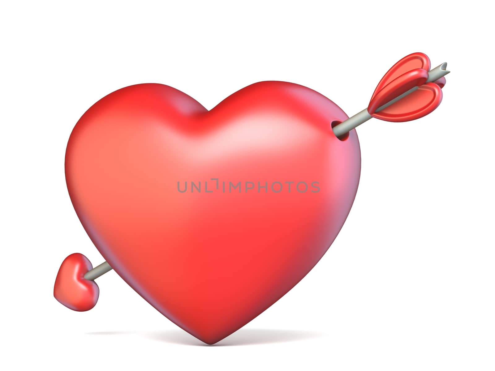 Heart pierced by arrow Valentine's concept 3D render illustration isolated on white background