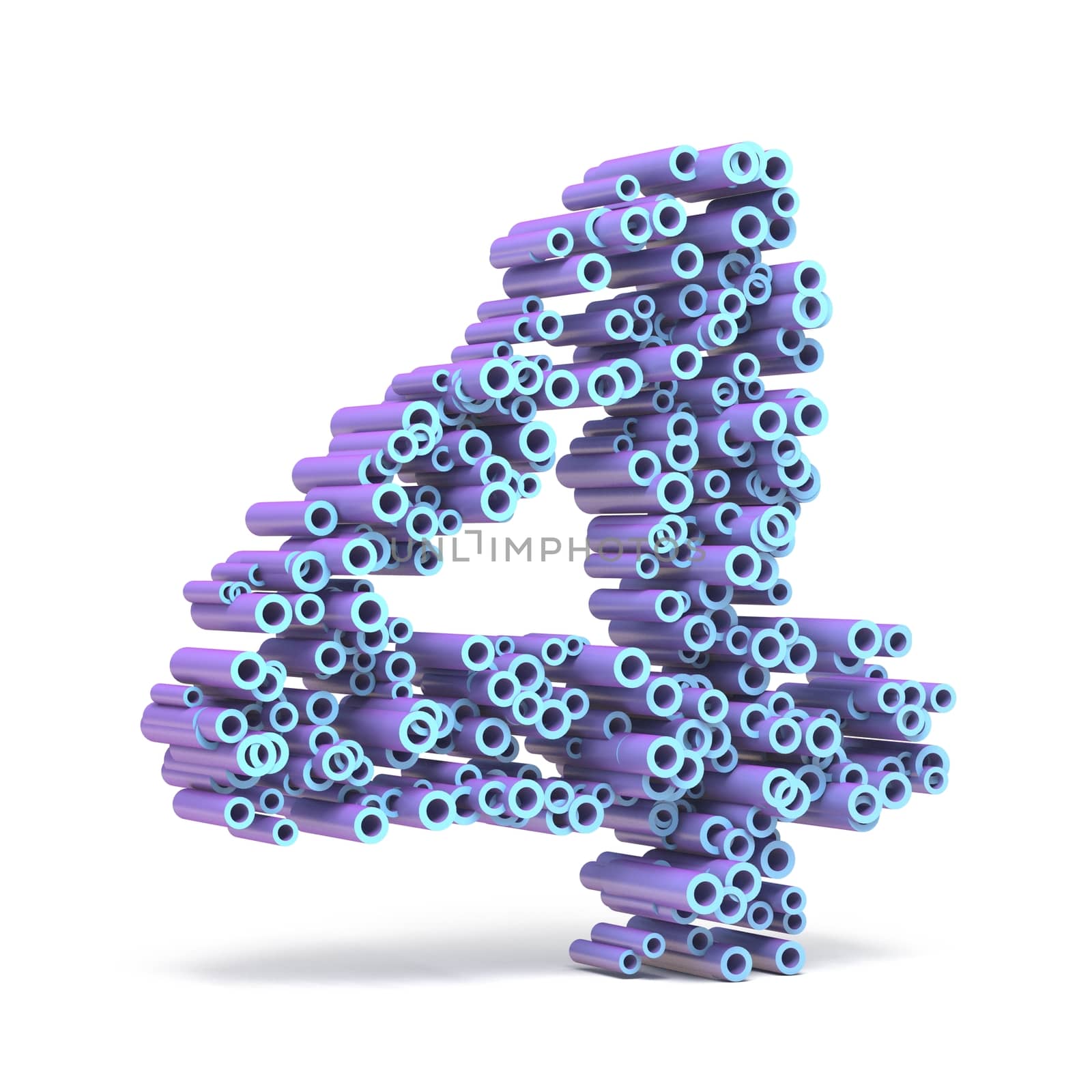 Purple blue font made of tubes NUMBER FOUR 4 3D by djmilic