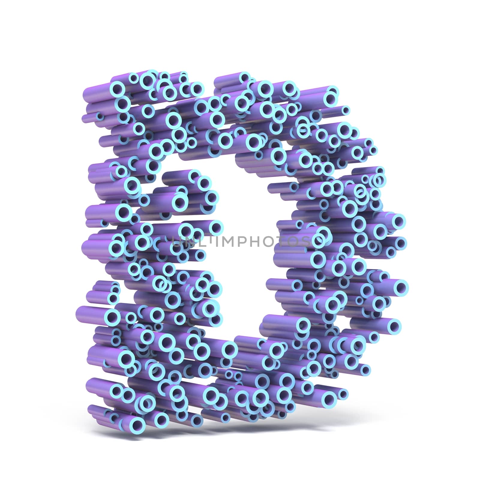 Purple blue font made of tubes LETTER D 3D render illustration isolated on white background