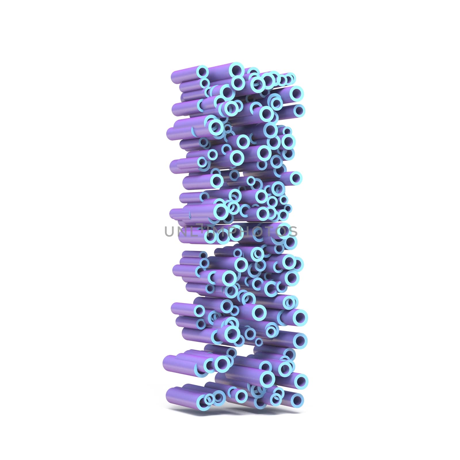 Purple blue font made of tubes LETTER I 3D render illustration isolated on white background