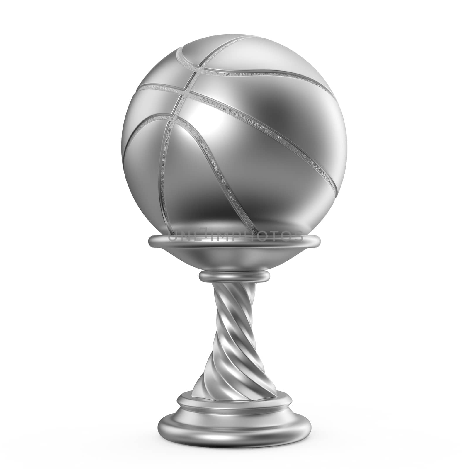 Silver trophy cup BASKETBALL 3D render illustration isolated on white background