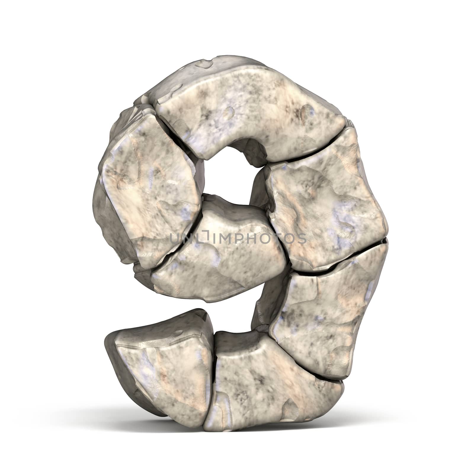 Stone font number 9 NINE 3D render illustration isolated on white background