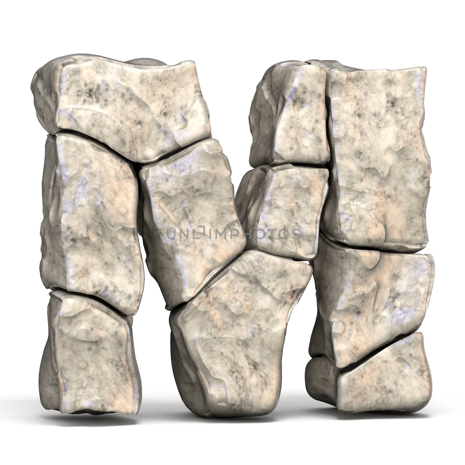 Stone font letter M 3D render illustration isolated on white background
