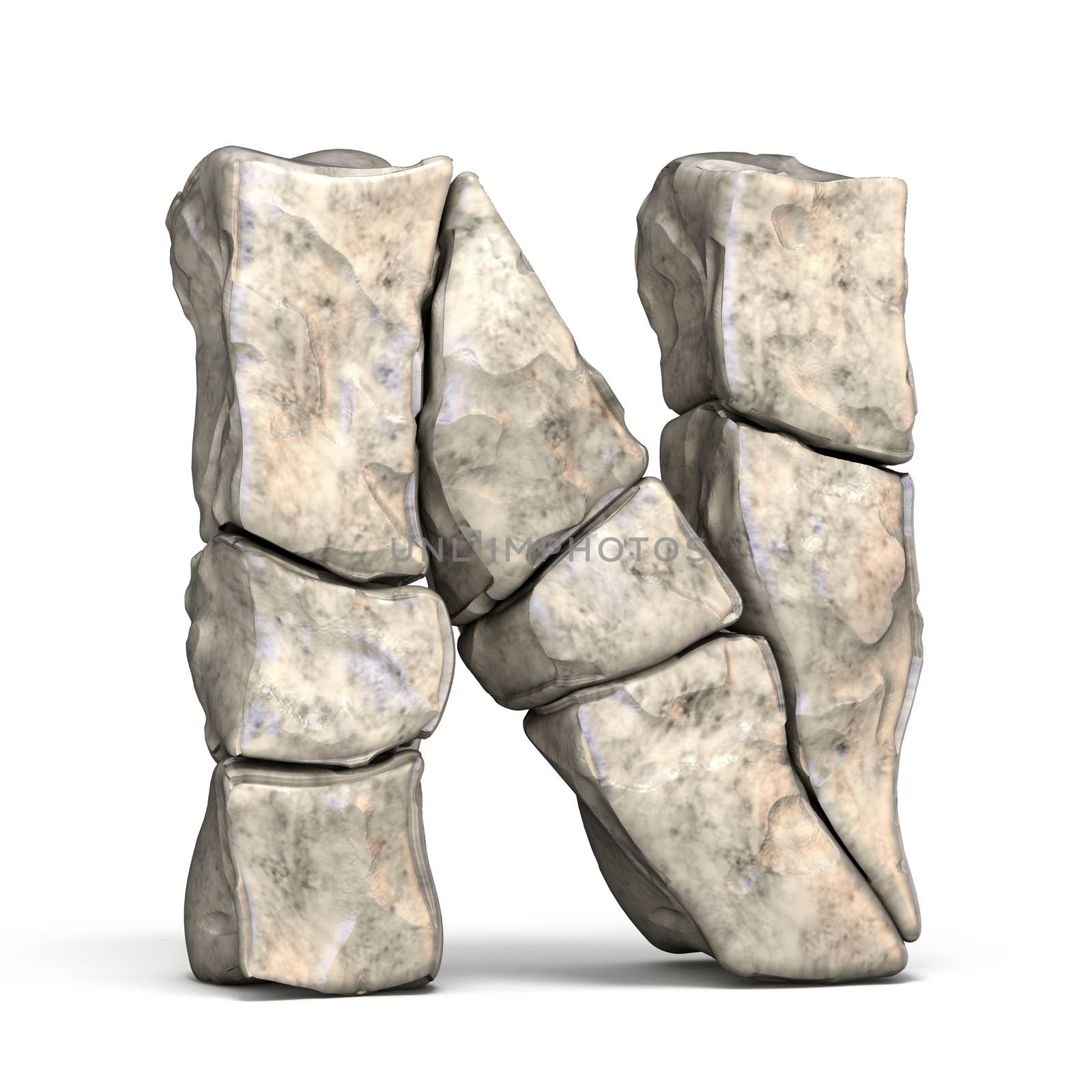 Stone font letter N 3D render illustration isolated on white background