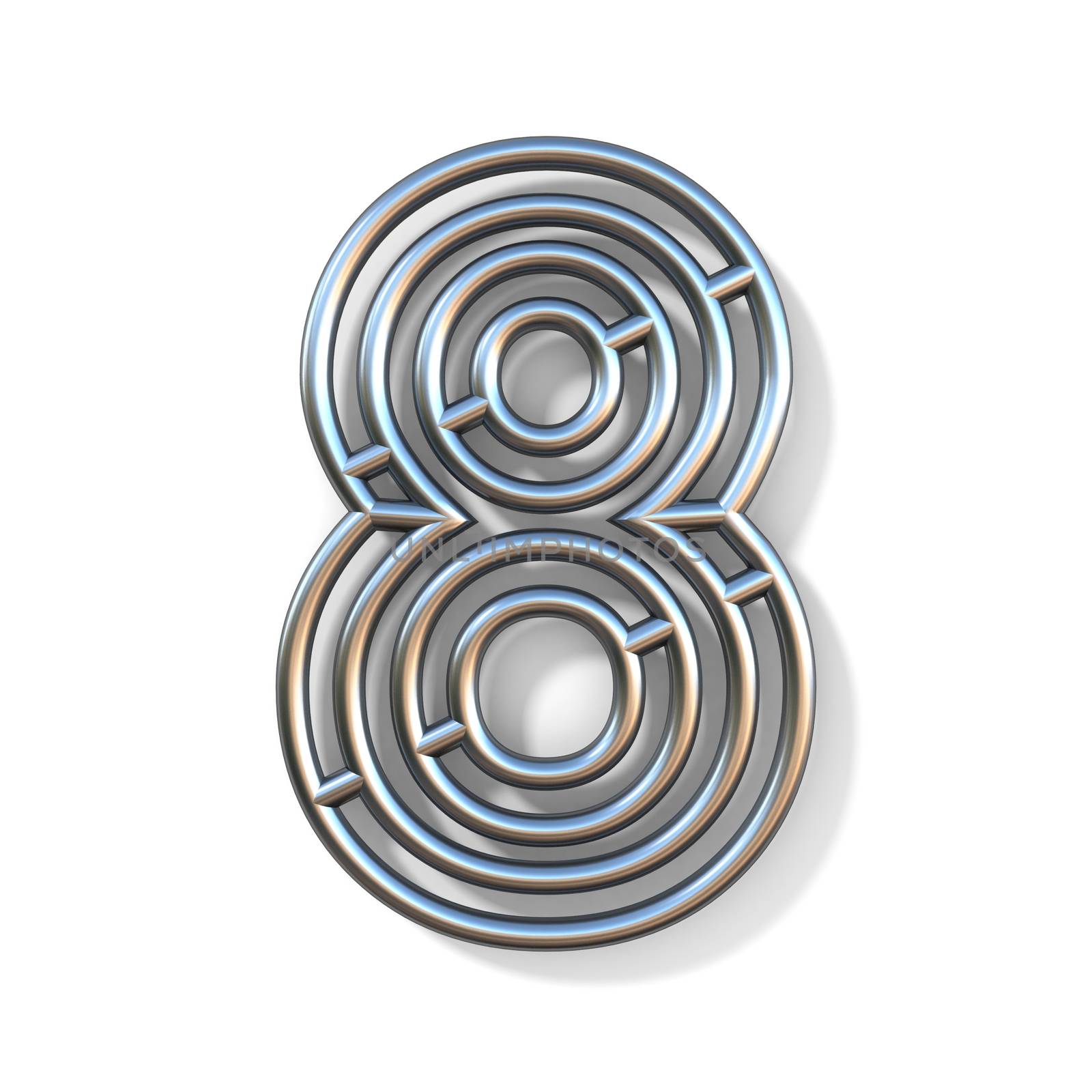 Wire outline font number 8 EIGHT 3D rendering illustration isolated on white background
