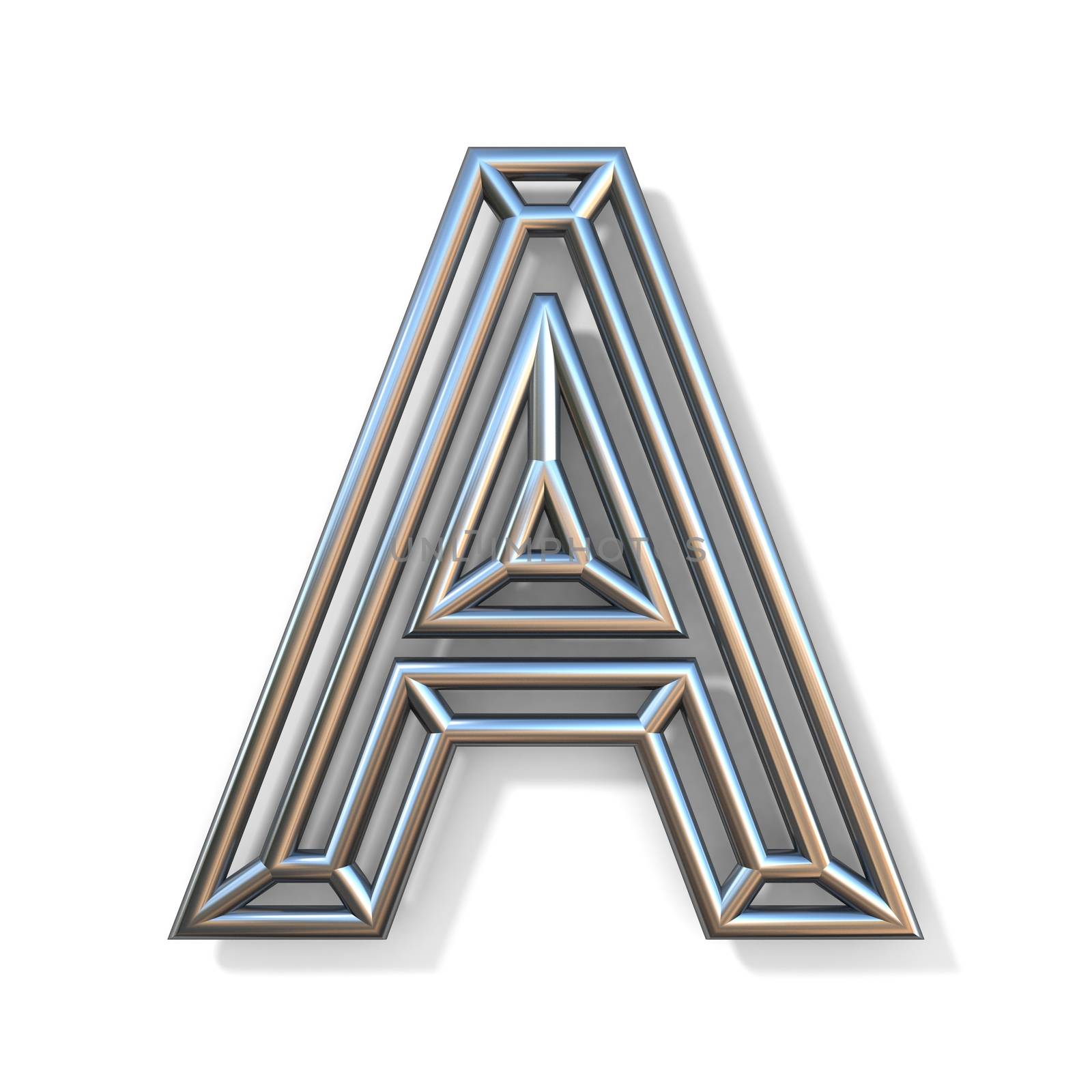 Wire outline font letter A 3D rendering illustration isolated on white background