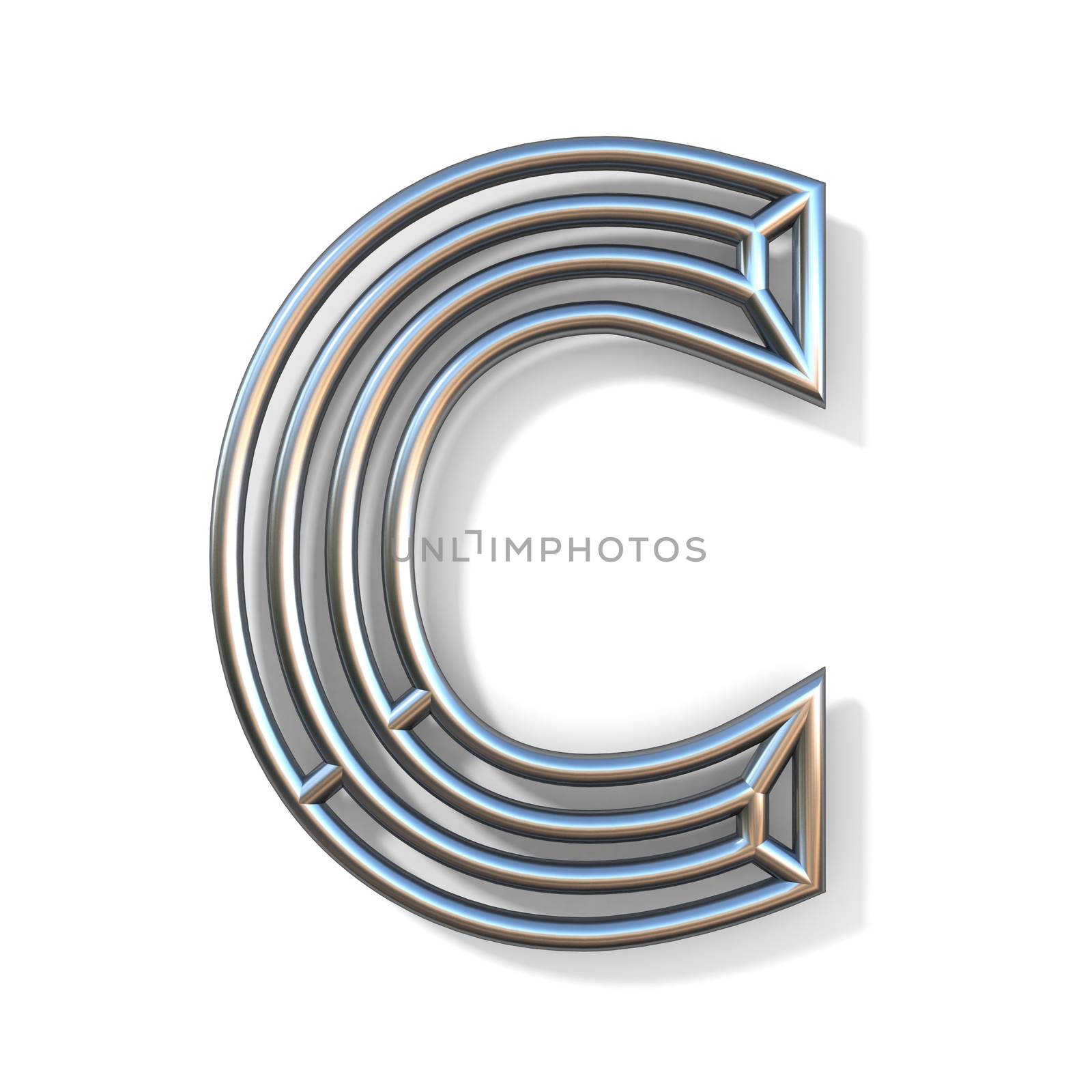 Wire outline font letter C 3D rendering illustration isolated on white background