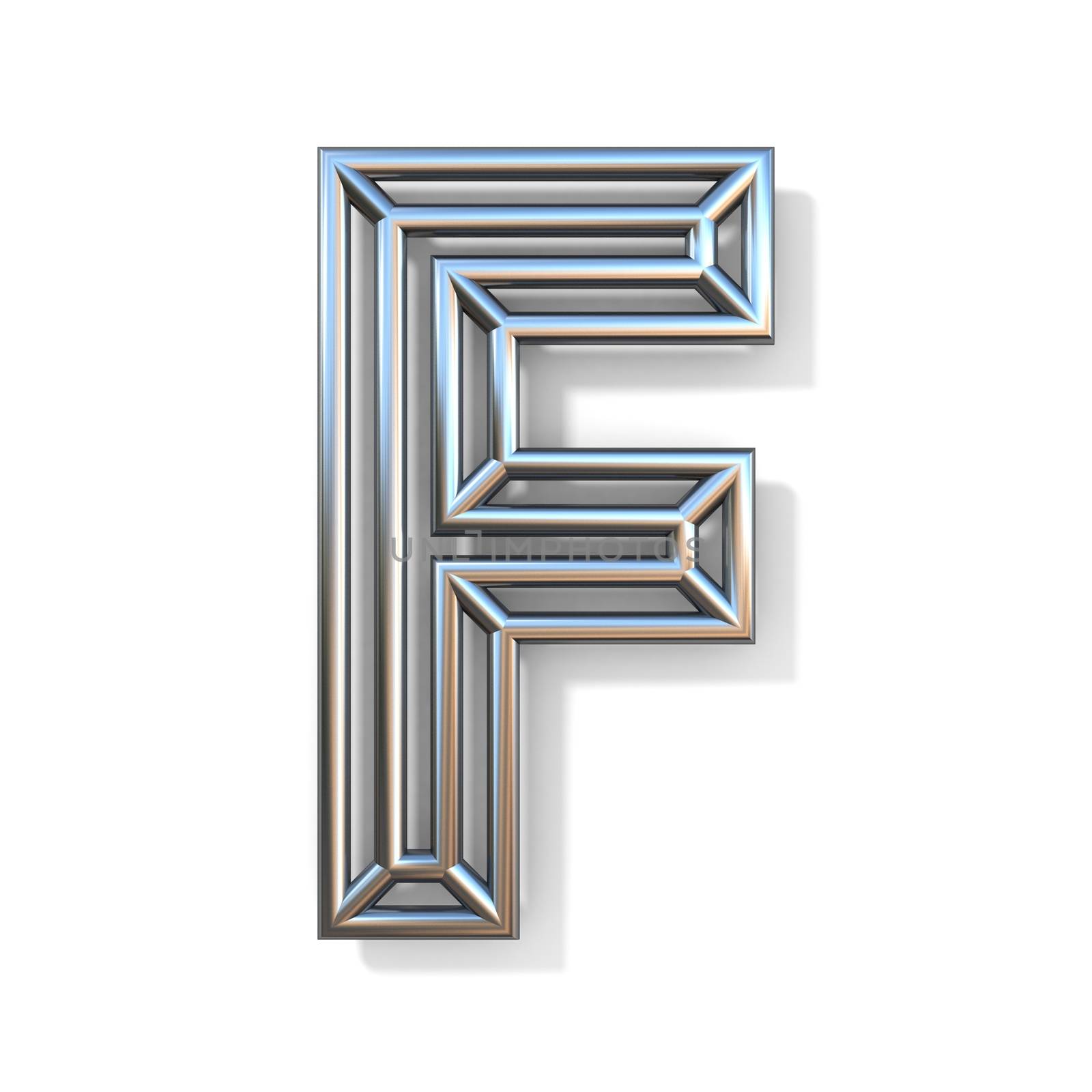 Wire outline font letter F 3D rendering illustration isolated on white background