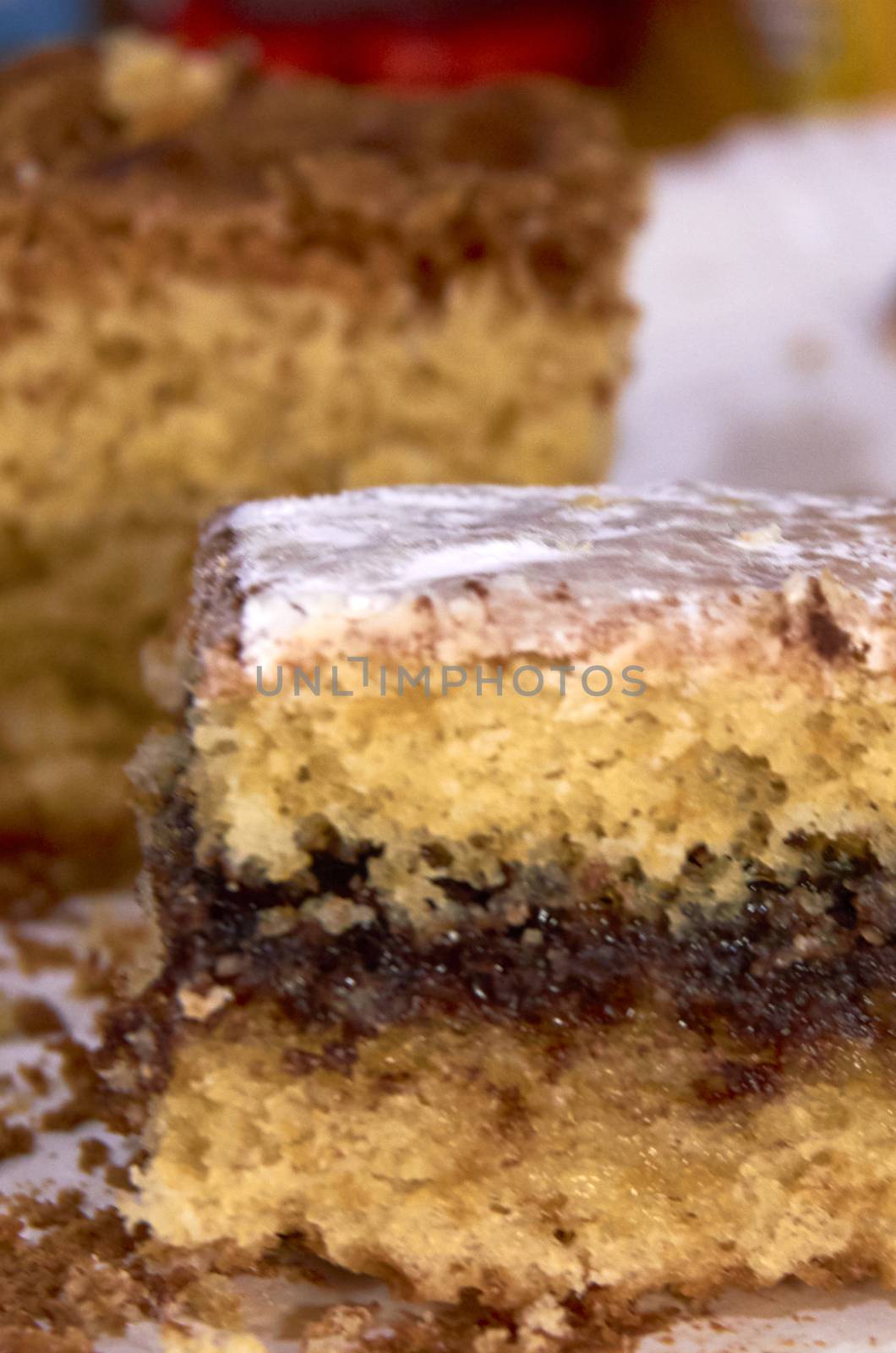 Homemade sponge cake filled with chocolate, in Valencian "COCA DE LLANDA"